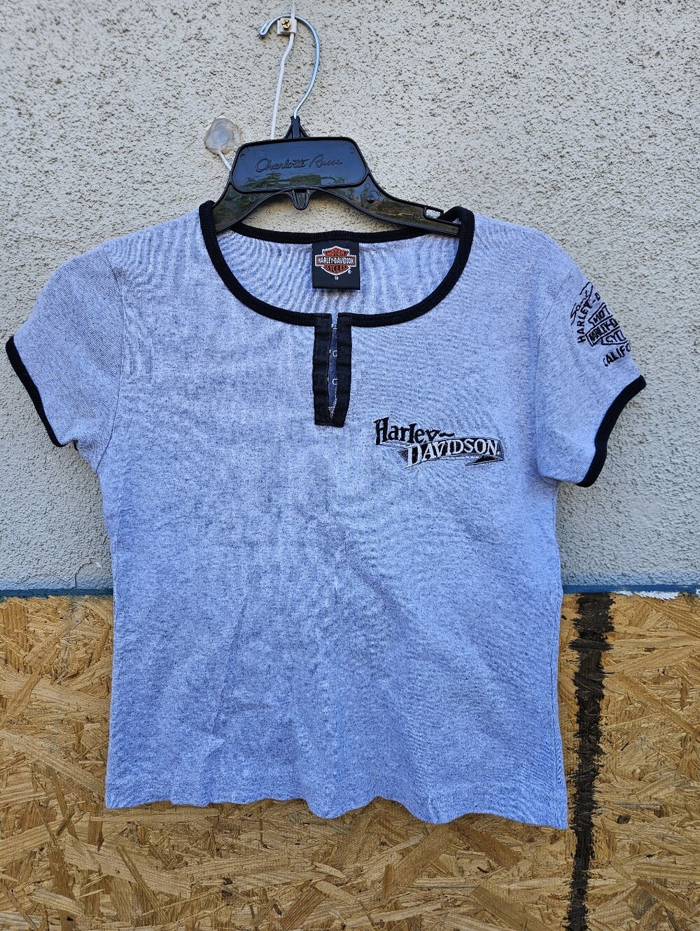 Harley-Davidson Light Gray & Black Girls' Short Sleeve Logo Tee Women's Size S